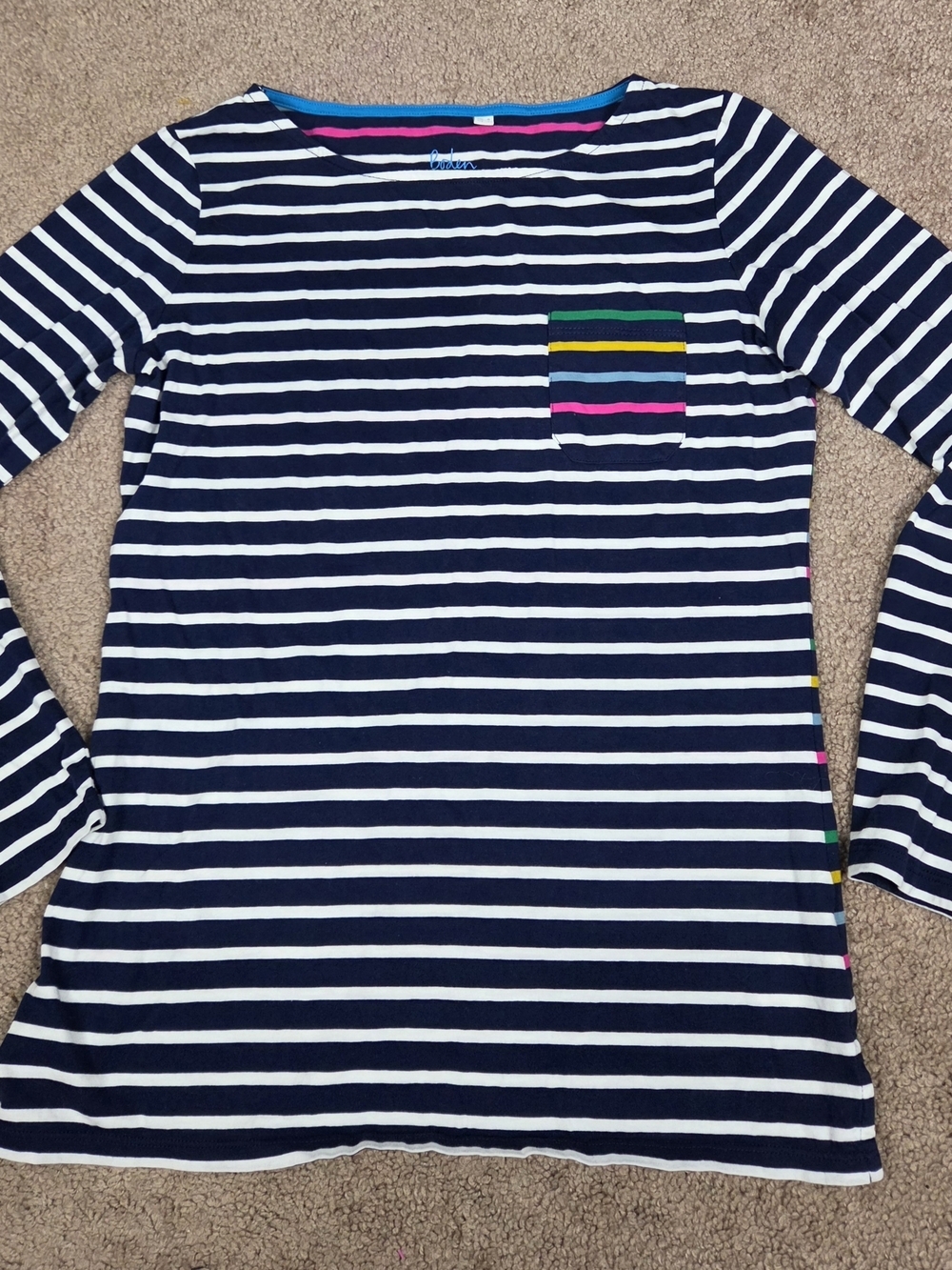 Girls' Navy & White Stripe Long Sleeve Pocket Tee - Nautical Style